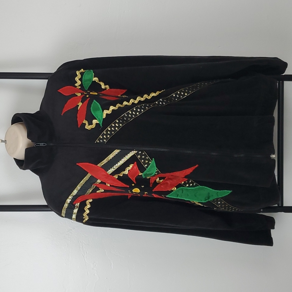 Vintage The Frog Pono velvet embroidered full zipper jacket floral size M